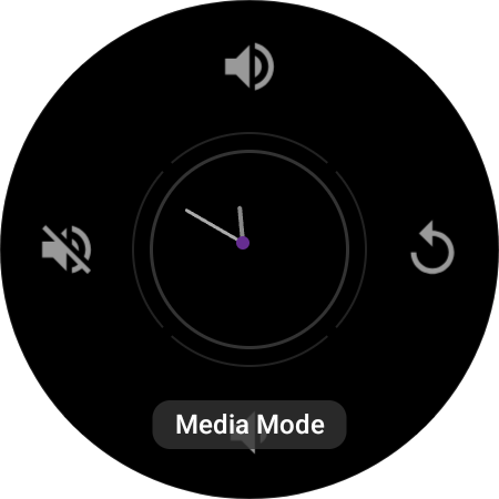 Always-On Display showing an analog clock with dimmed Roku media controls and a Media Mode label