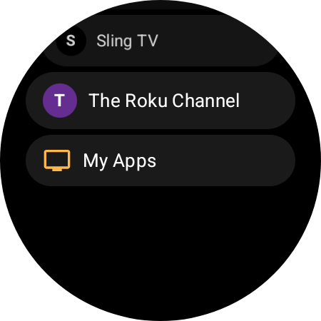 Roku remote app launcher — Sling TV, The Roku Channel, and My Apps