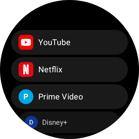 Roku remote app launcher — YouTube, Netflix, Prime Video, and Disney+ shortcuts
