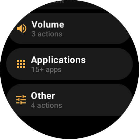Roku remote action categories — Volume, Applications, and Other
