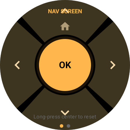 Roku remote button remapping — Nav screen layout with amber theme on a Wear OS watch