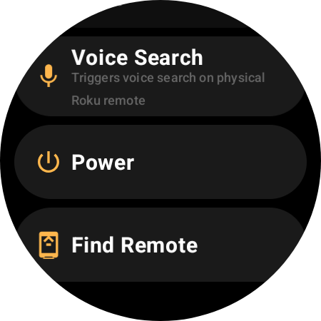 Roku remote Other category — Voice Search, Power, and Find Remote actions