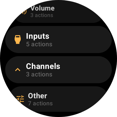 Action categories: Inputs, Channels, Other