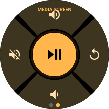 Button remapping media screen with amber theme on WearOS watch