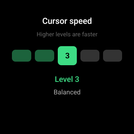 Cursor speed picker with five levels from precise to fast