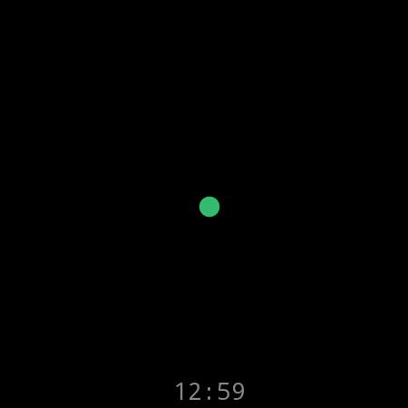 Minimal touchpad surface with a green status dot on a round watch screen