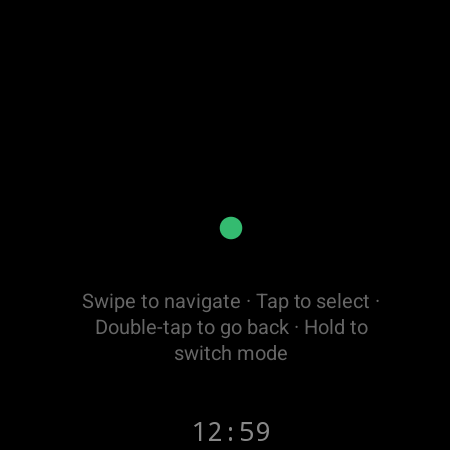 Touchpad mode on a smartwatch — swipe to navigate, tap to select, double-tap to go back